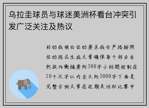 乌拉圭球员与球迷美洲杯看台冲突引发广泛关注及热议